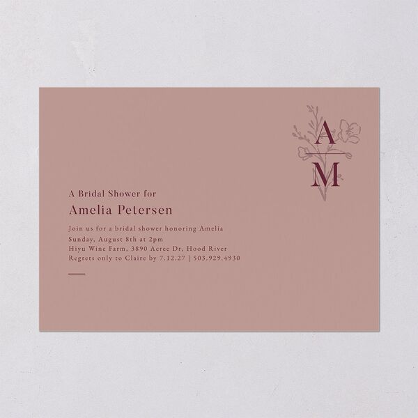 Rustic Monogram Bridal Shower Invitations Dusty Rose Signature Blank Standard