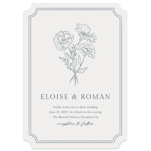 Vintage Botanical Sketch Wedding Invitations Dusty Blue Signature Blank No Ticket