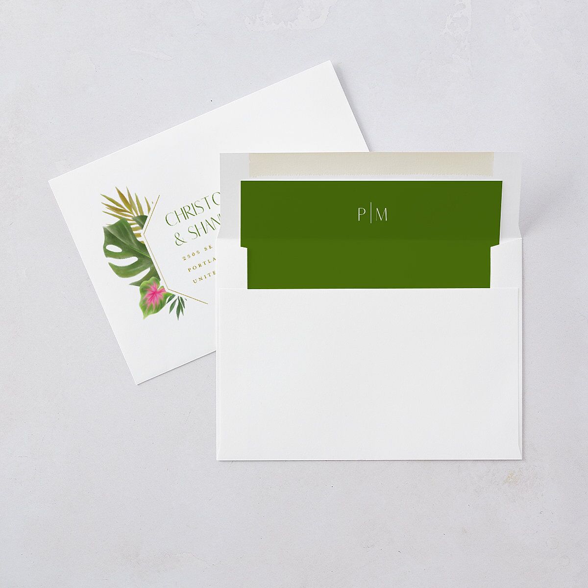 Hawaiian Tropical Monstera Frame Save the Date Cards Scottish Green Signature smooth Blank No Standard