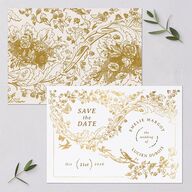 Vintage Toile Foil Save the Date Cards Gold Marigold Signature smooth Blank No