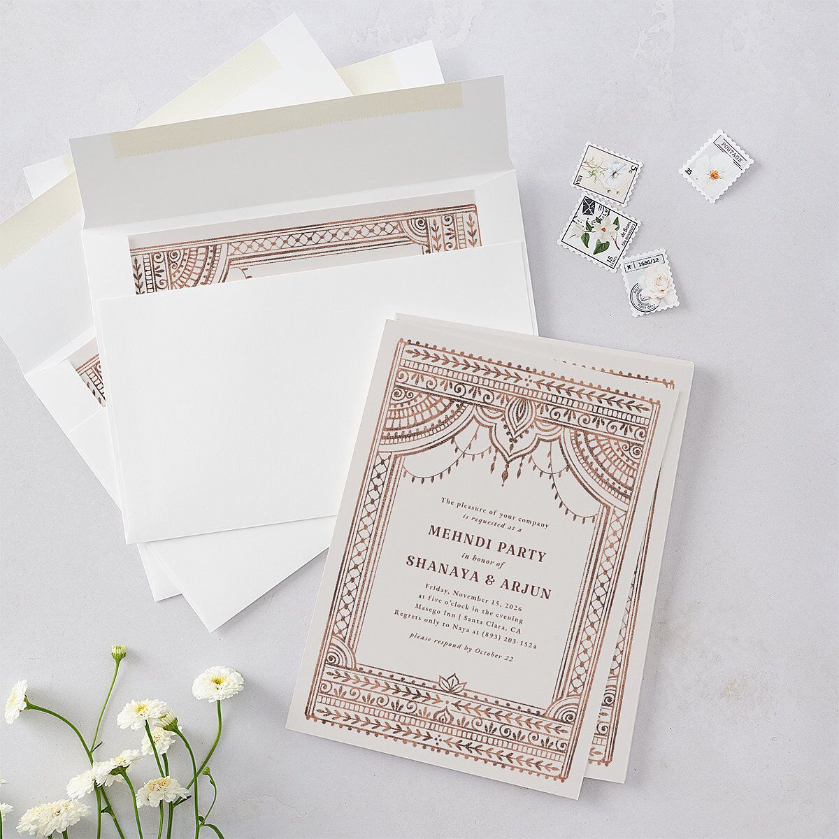 Painted Henna Rehearsal Dinner Invitations Chestnut Signature Blank
