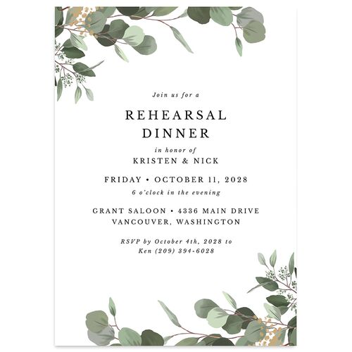 Eucalyptus Frame Rehearsal Dinner Invitations Midnight Signature Blank Standard