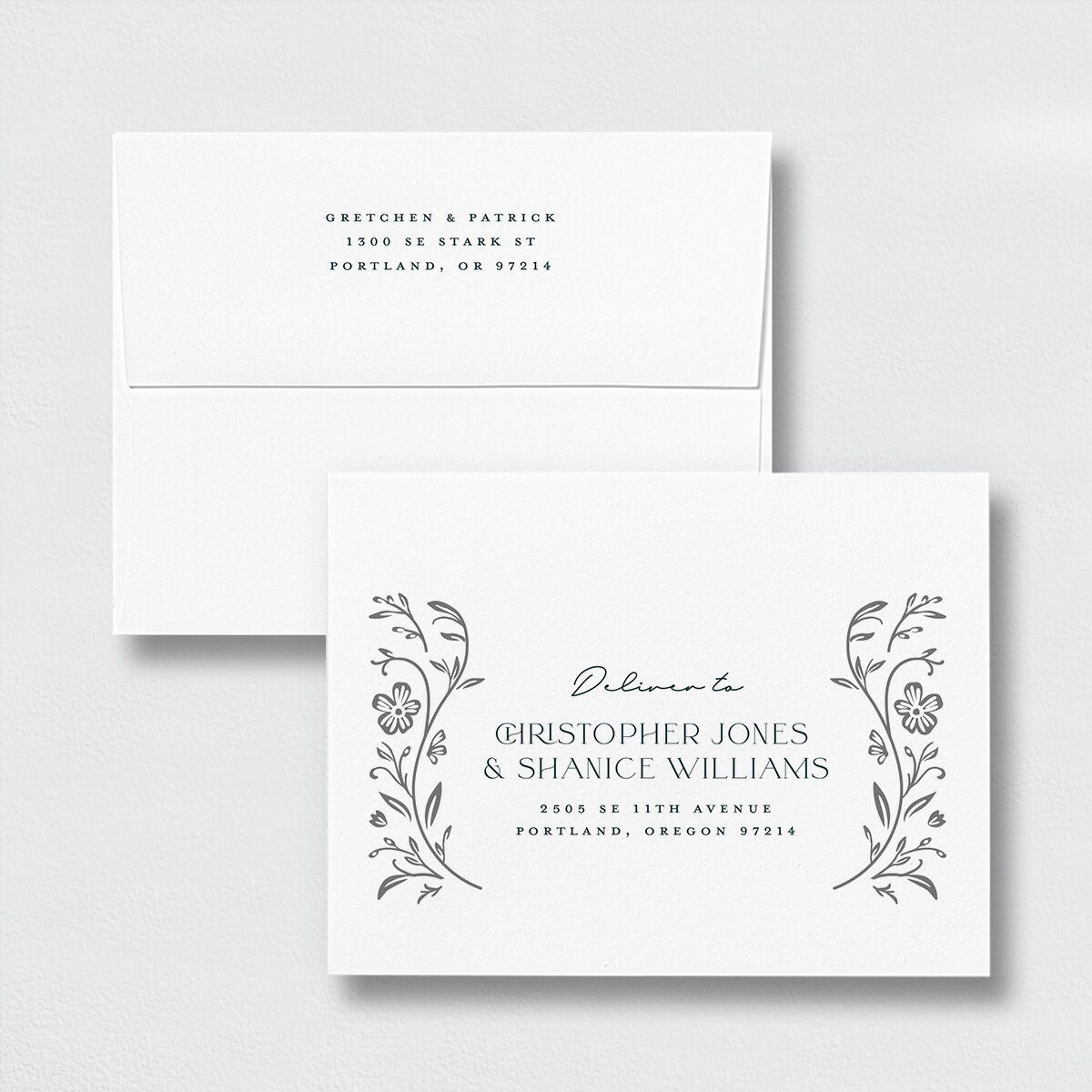 Ornate Storybook Thank You Card Envelopes White Standard Dark Emerald Both Recipient and Return Addresses Signature