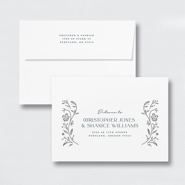 Ornate Storybook Wedding Invitation Envelopes White Standard Dark Emerald Both Recipient and Return Addresses Signature