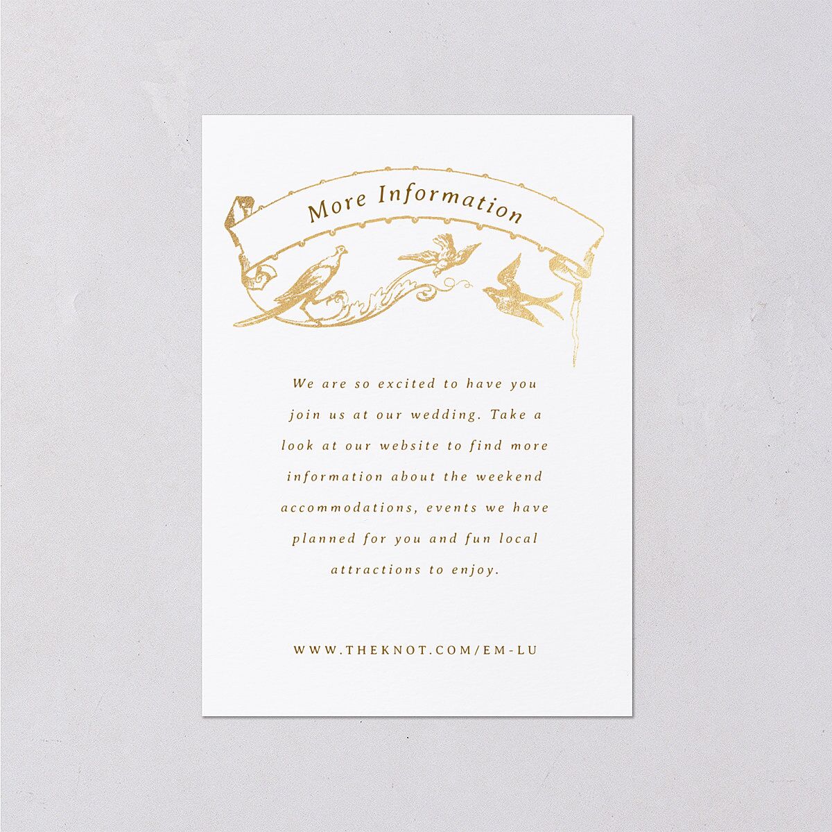 Vintage Toile Foil Wedding Enclosure Cards Gold Marigold Signature