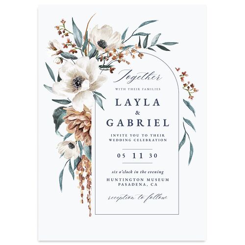 Floral Arch Wedding Invitations Dusty Blue Signature Blank No Standard