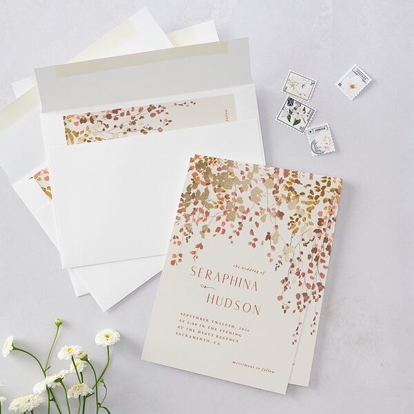 Cascading Florals Wedding Invitations Gold Copper Signature Blank No