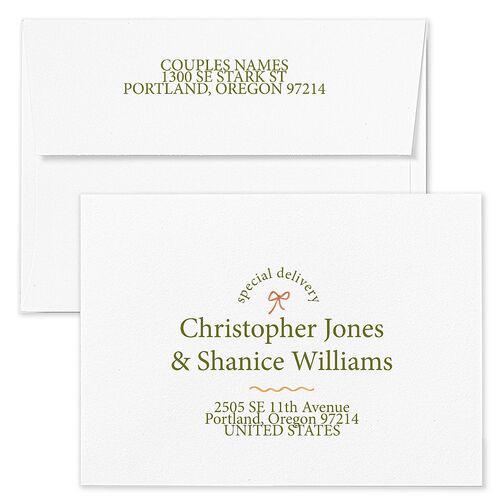 Whimsical Drawn Flowers Wedding Invitation Envelopes Terracotta Thyme Both Recipient and Return Addresses Standard Signature
