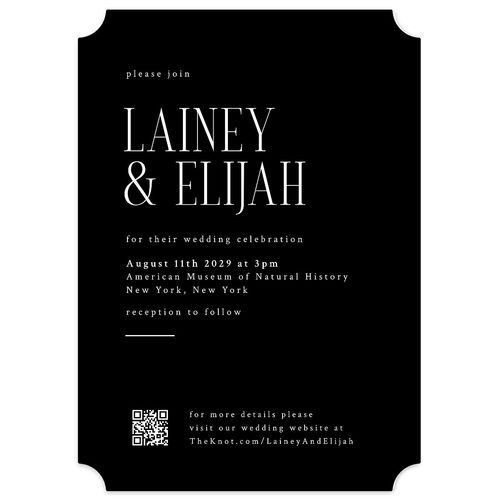 Editorial QR Wedding Invitations Midnight Signature Blank No Ticket