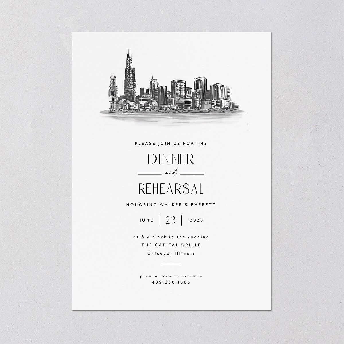 Watercolor Chicago Rehearsal Dinner Invitations Licorice Signature Blank Standard