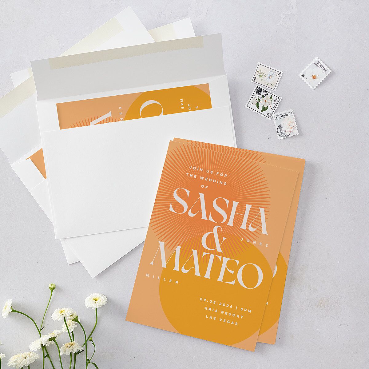 Retro Sunburst Wedding Invitations Pumpkin Signature Blank No Standard