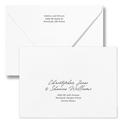 Elegant Mountain Monogram Wedding Invitation Euro Envelopes Pure White White Both Recipient and Return Addresses Luxe Signature