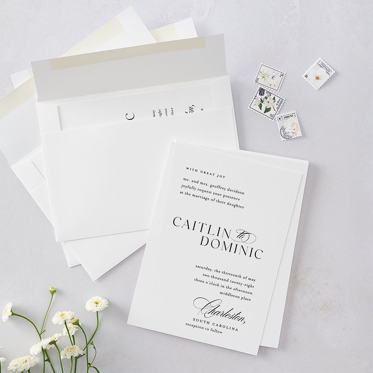 Classic Flourish Wedding Invitations Pure White Signature Blank No Standard