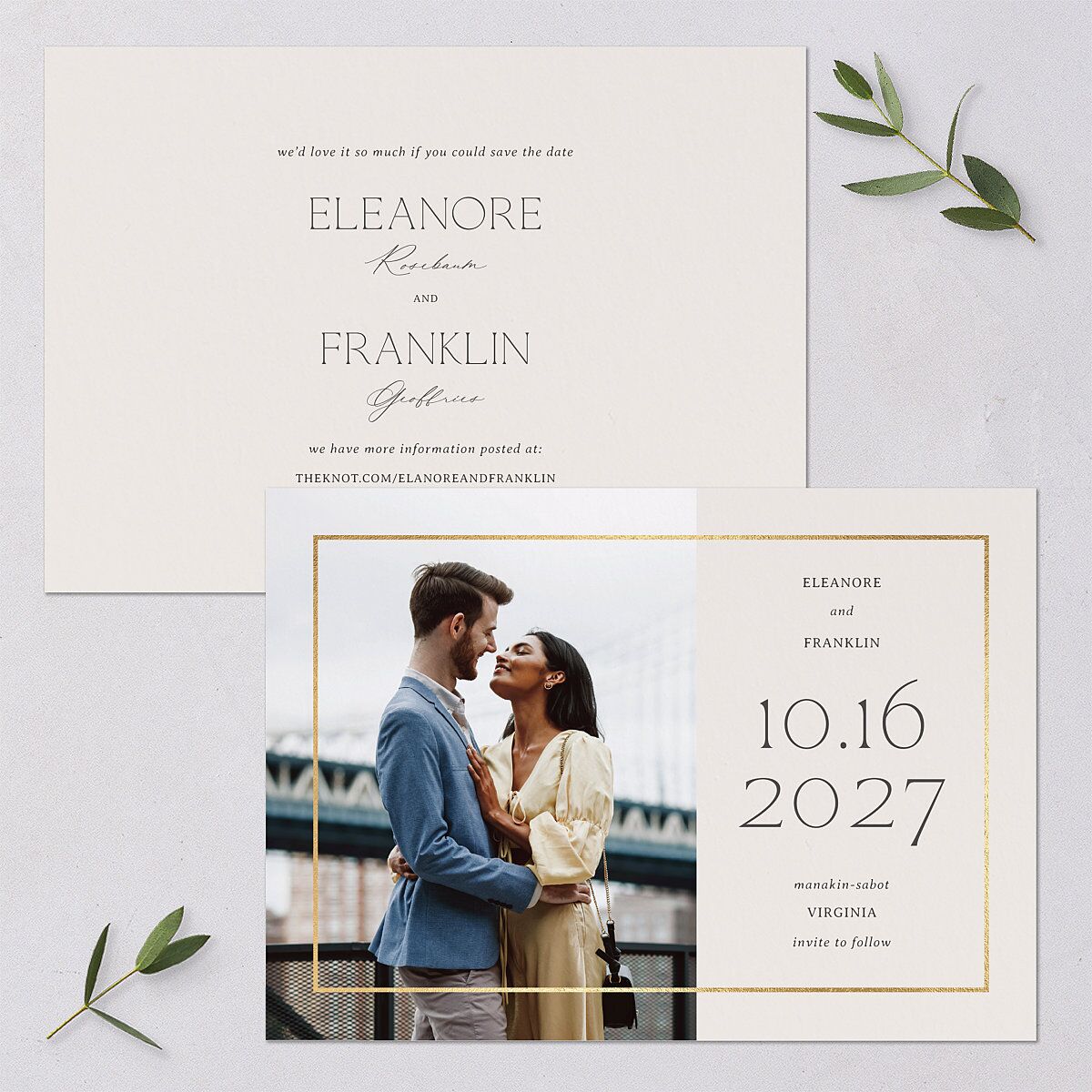 Baroque Border Save the Date Cards Gold Pure White Signature smooth Blank No