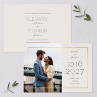 Baroque Border Save the Date Cards Gold Pure White Signature smooth Blank No