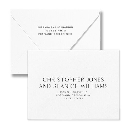 Window Gallery Save the Date Petite Card Euro Envelopes Midnight White Both Recipient and Return Addresses Luxe Signature