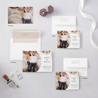 Bohemian Floral Hoop Save the Date Petite Cards Camel Signature smooth Blank No Standard