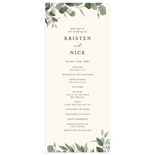 Eucalyptus Frame Wedding Programs Linen Signature