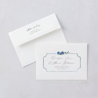 Delphinium Crest Wedding Invitation Envelopes White Sea Blue Both Recipient and Return Addresses Standard Signature