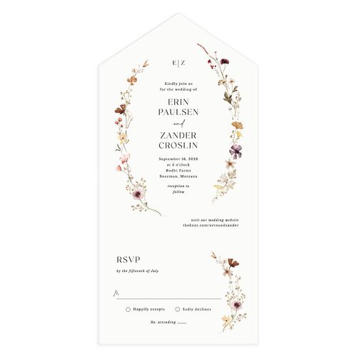 Simple Bohemian Wildflowers All-in-One Wedding Invitations Cotton No Signature Light Both Recipient and Return Addresses
