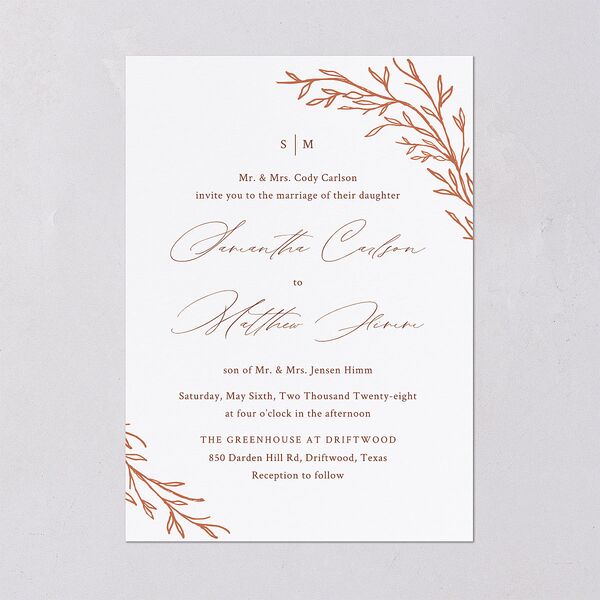 Rustic Branches Wedding Invitations Terracotta Signature Blank No Standard