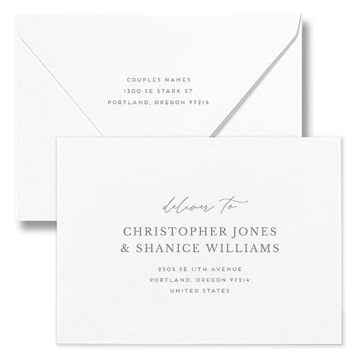 Botanical Frame Save The Date Card Euro Envelopes White Luxe Dusty Blue Recipient Address Signature