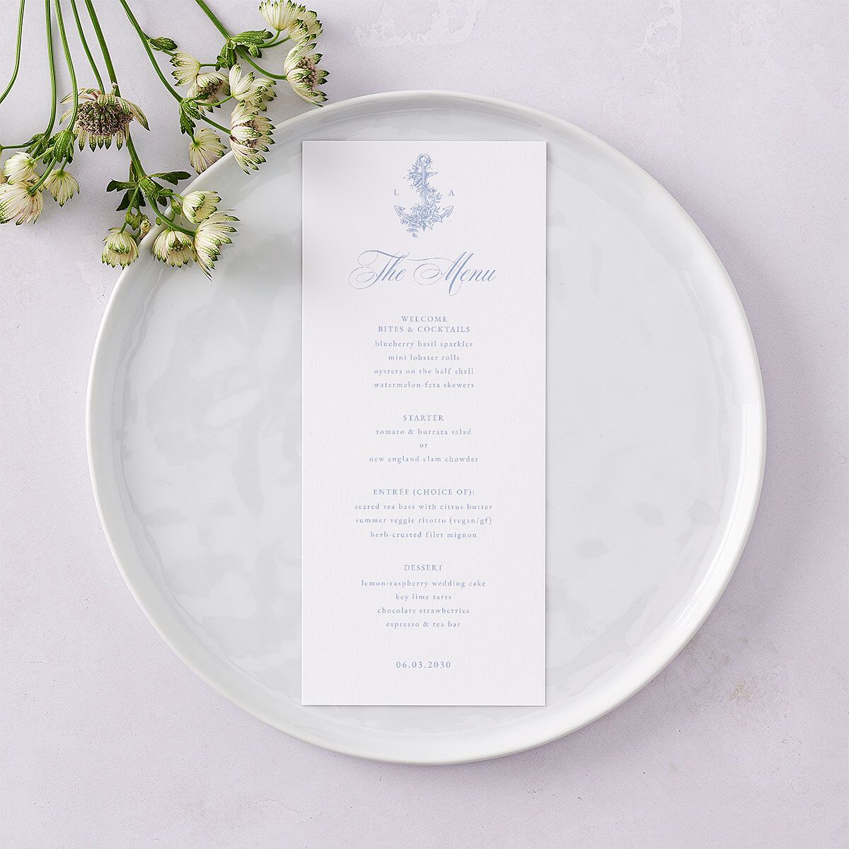 Coastal Oysters and Anchors Menus Sea Blue Signature