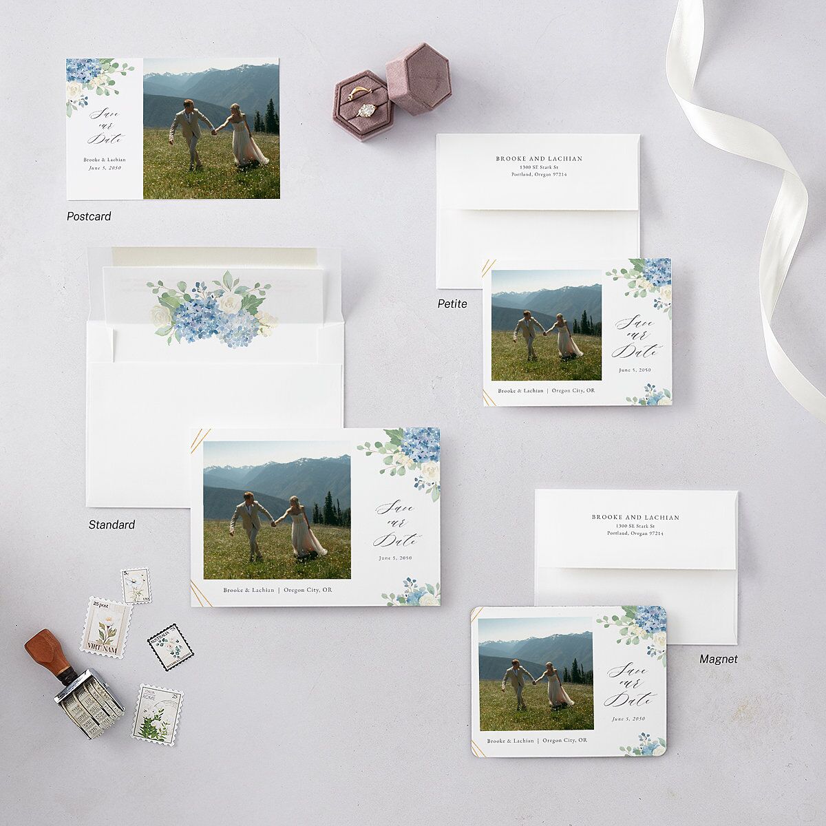 Elegant Hydrangea Save The Date Cards Dusty Blue Signature smooth Blank No Standard