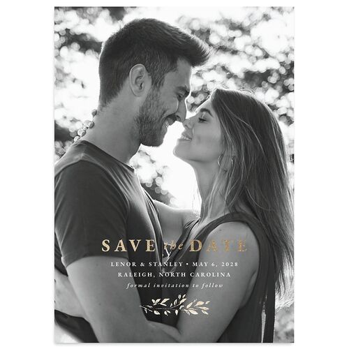 Foliage Accent Save the Date Cards Licorice Gold No Signature smooth Blank