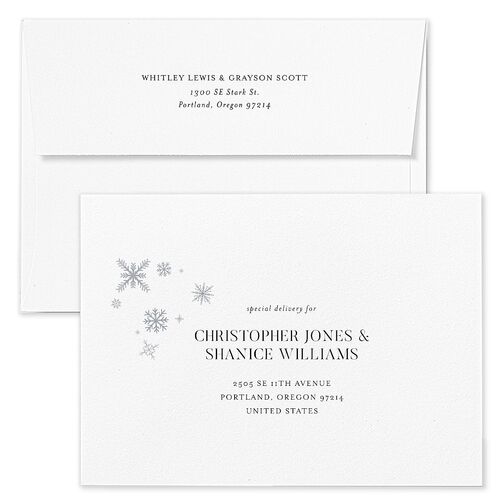 Snowflake Branches Wedding Invitation Envelopes Blue Midnight Return Address Standard Signature
