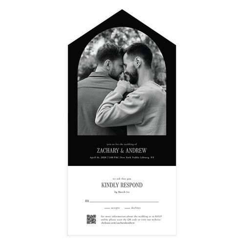 Minimal Arched Photo All-in-One Wedding Invitations Midnight Signature Light Both Recipient and Return Addresses No