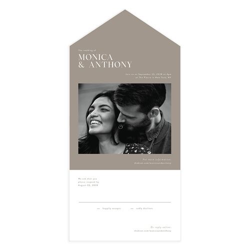 Simple Editorial Photo All-in-One Wedding Invitations Sand Signature Light Both Recipient and Return Addresses No
