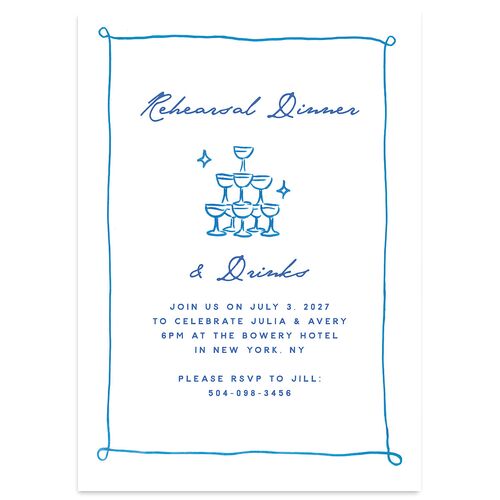 Hand Drawn Cake Rehearsal Dinner Invitations French Blue Signature Blank Standard