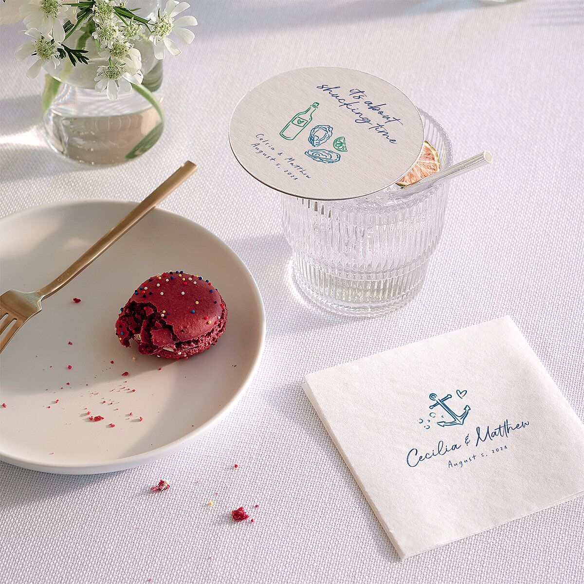 Nautical Border Wedding Day Coasters French Blue Cardboard Circle