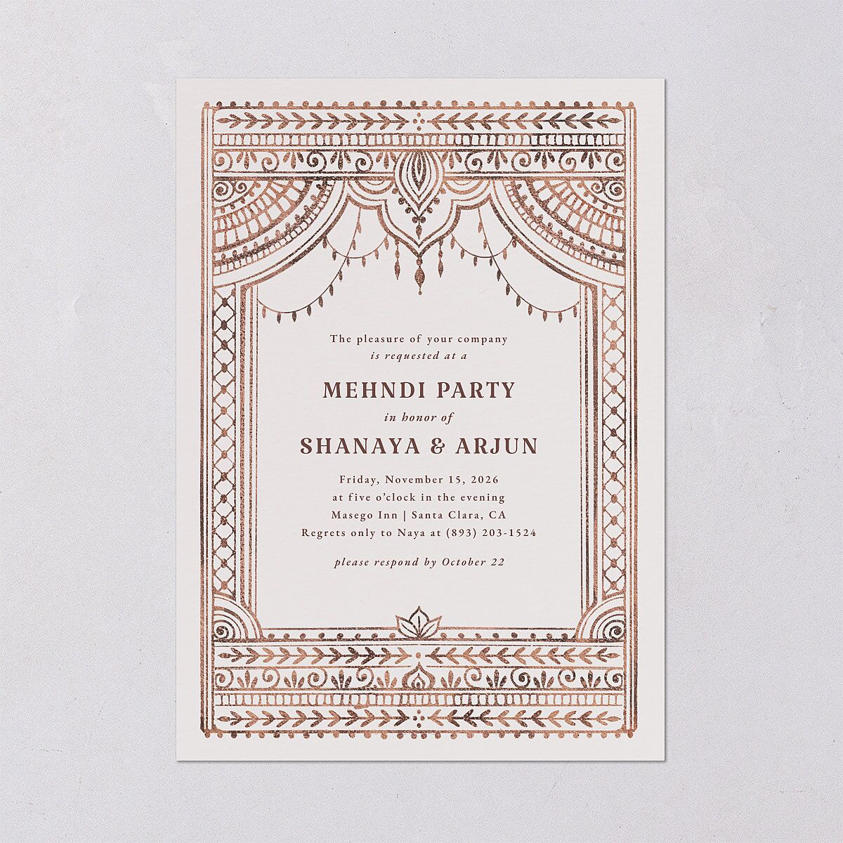 Painted Henna Rehearsal Dinner Invitations Chestnut Signature Blank
