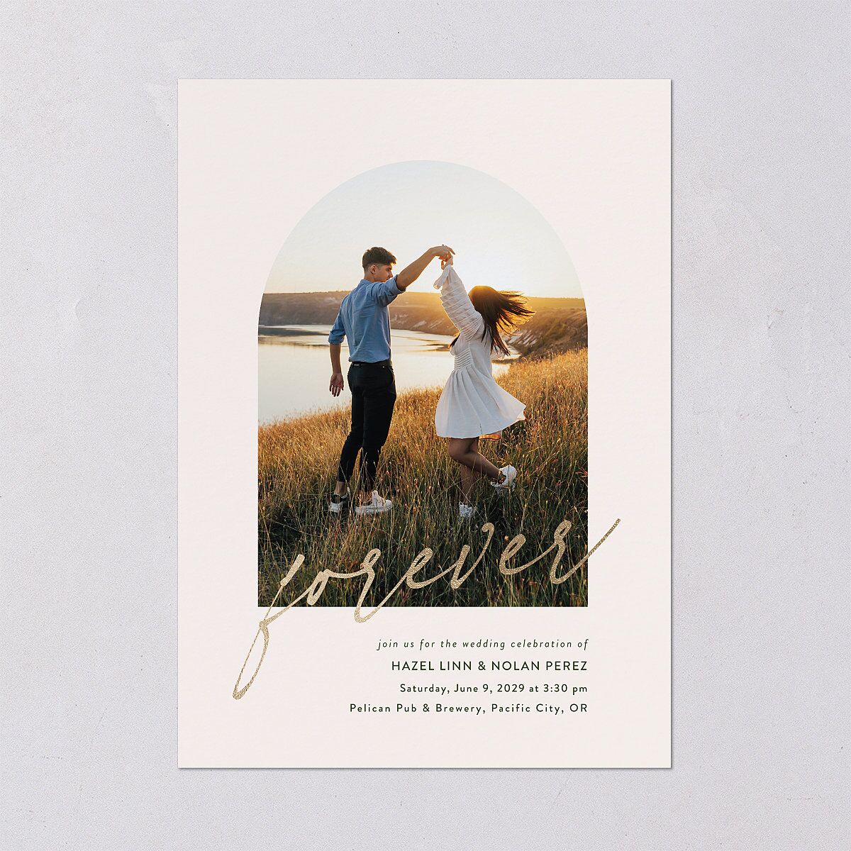 Forever Arch Foil Wedding Invitations Gold Moss Signature Blank No Standard