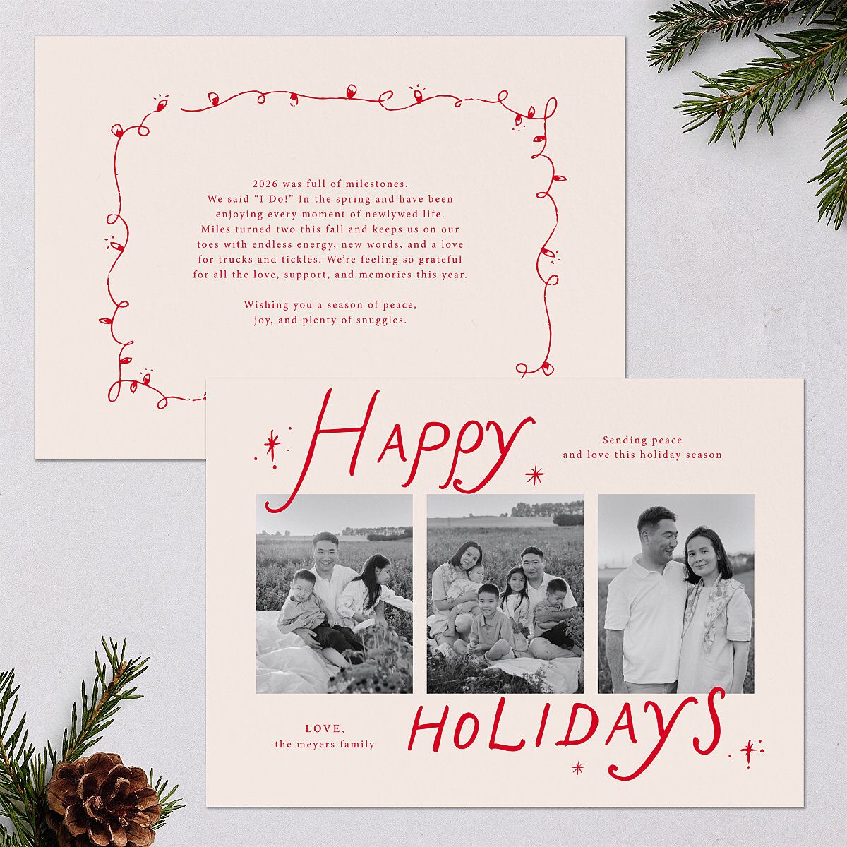 Whimsical Holiday Handwritten Holiday Cards Ruby Signature Blank Portrait Standard
