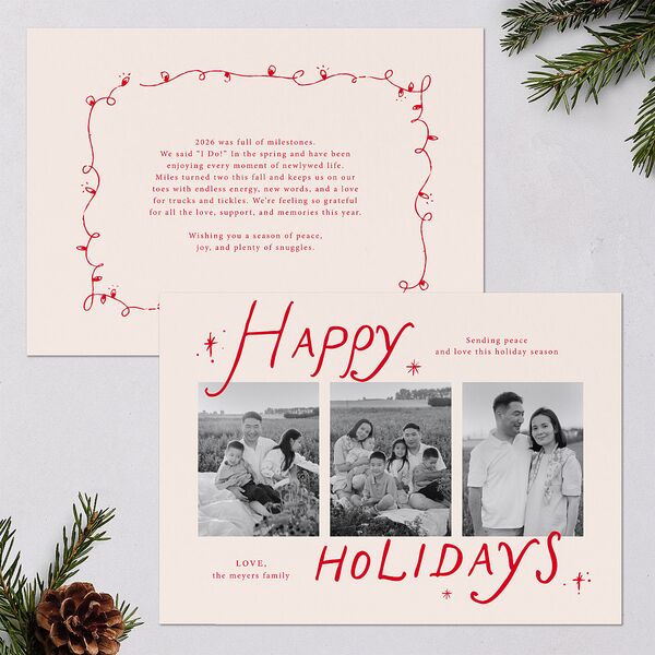 Whimsical Holiday Handwritten Holiday Cards Ruby Signature Blank Portrait Standard
