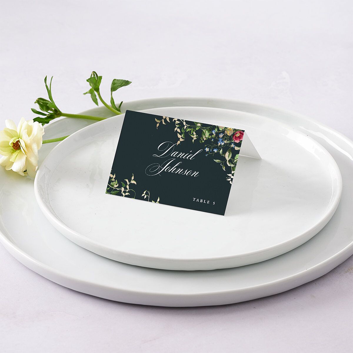 Opulent Garden Foil Place Cards Gold Dark Emerald Signature