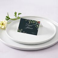 Opulent Garden Foil Place Cards Gold Dark Emerald Signature