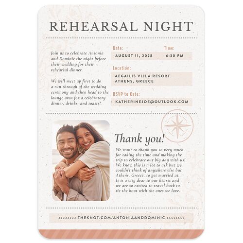 Timeless Passport Rehearsal Dinner Invitations Peach Fuzz Signature Blank Rounded