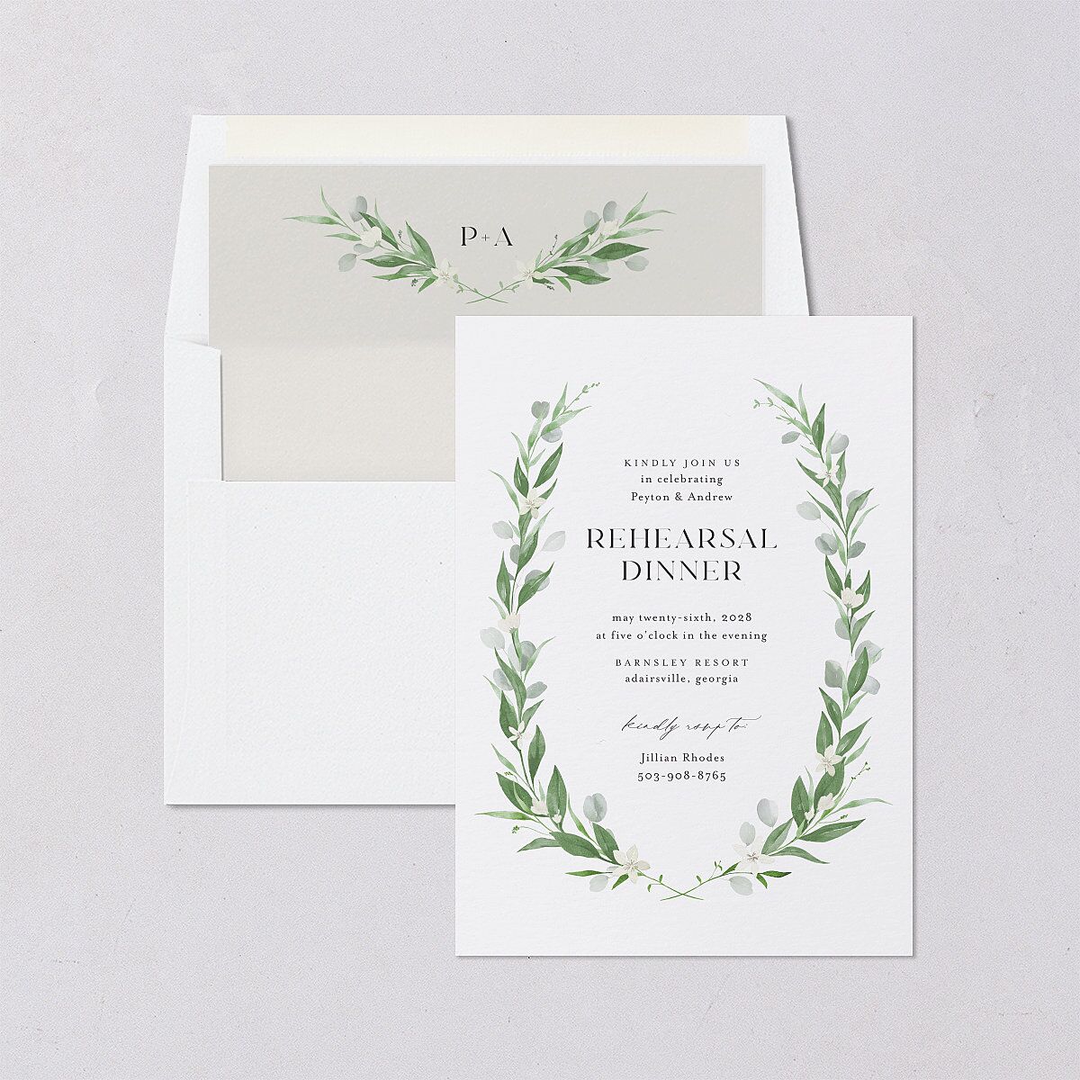 Greenery Laurel Rehearsal Dinner Invitations Pure White Signature Blank Standard