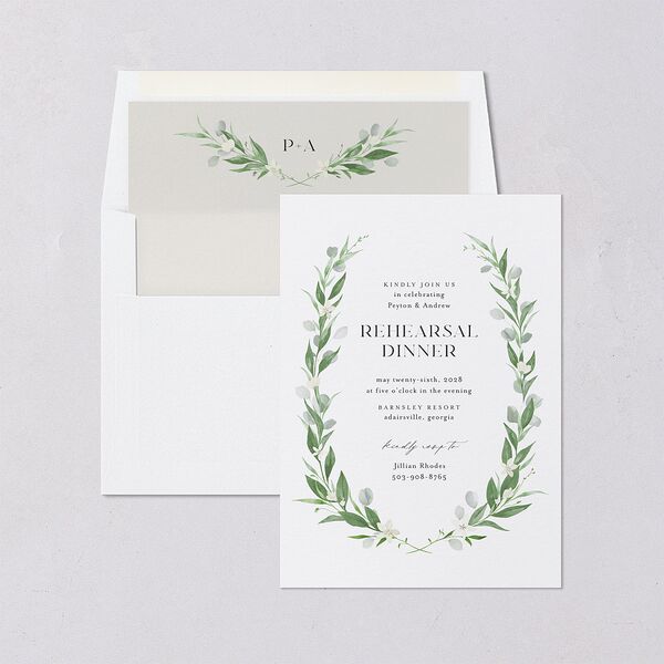 Greenery Laurel Rehearsal Dinner Invitations Pure White Signature Blank Standard