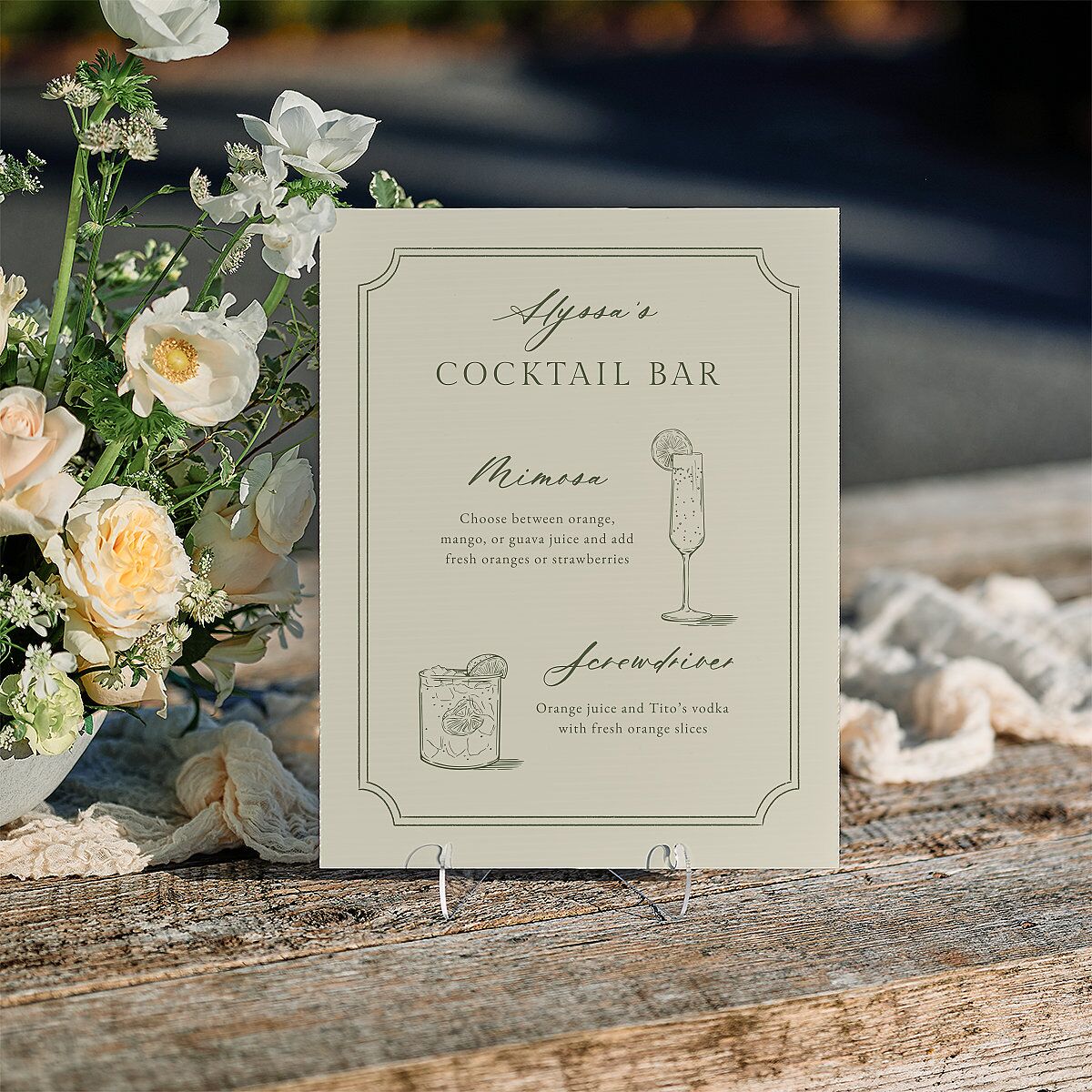 Fresh off the Market Garden Vintage Botanical Sketch Bridal Shower Standard Favor Tabletop Sign Small Dark Camo Standard Outdoor Corrugated S Tabletop Favor