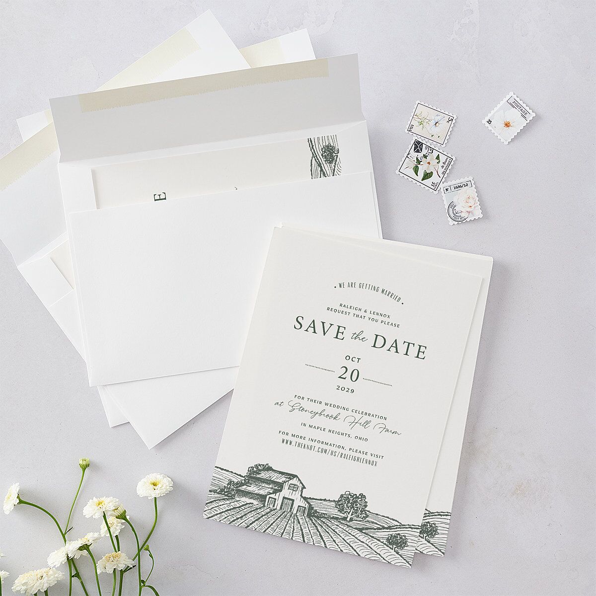 Country Farm Save The Date Cards Hunter Green Signature smooth Blank No Standard