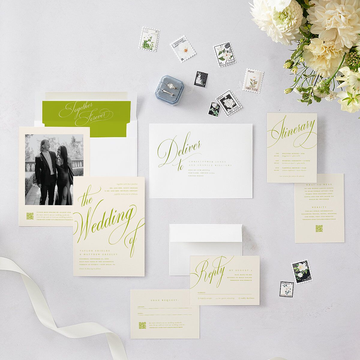 Modern Wedding Of Calligraphy Wedding Invitations Chartreuse Signature Blank No Standard