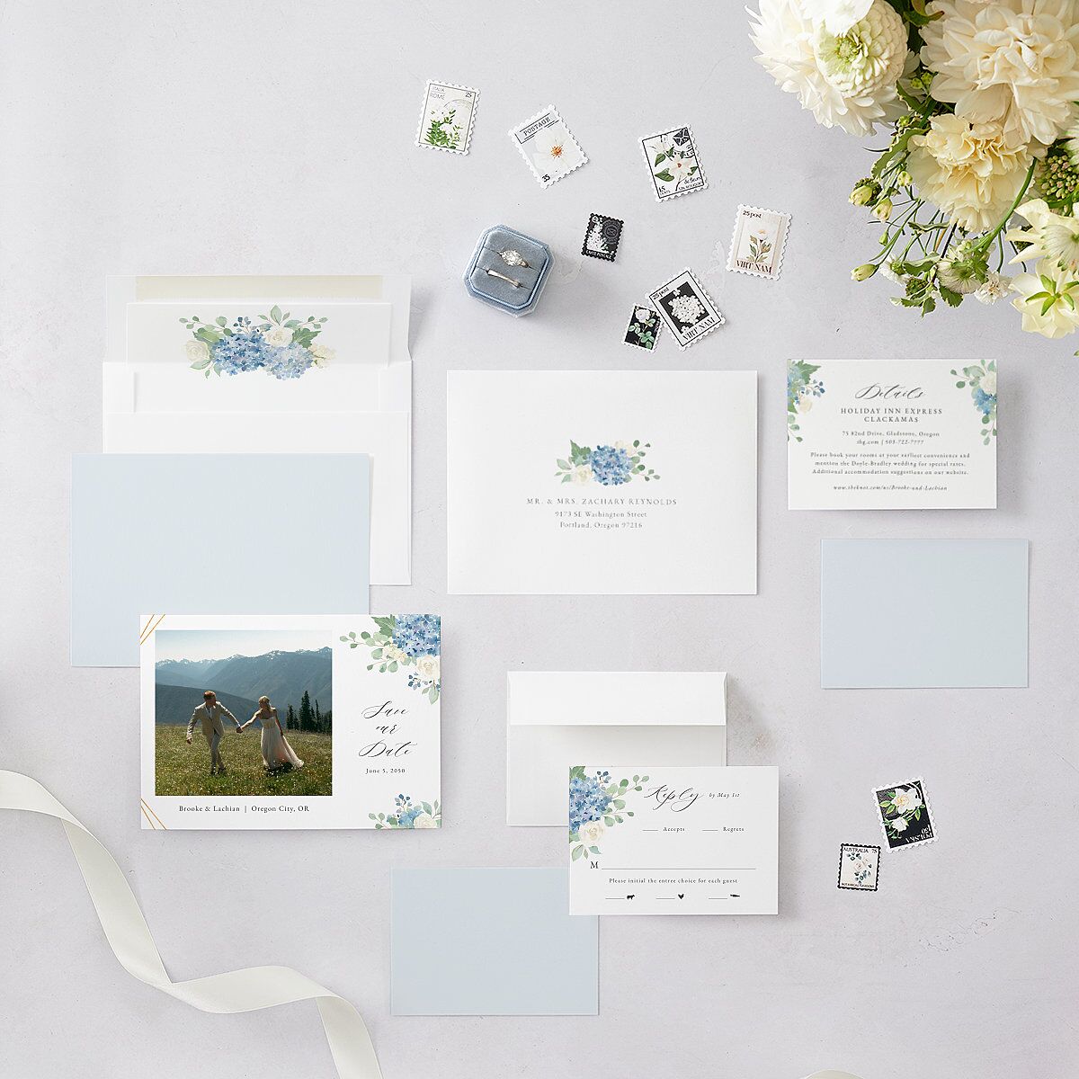 Elegant Hydrangea Save The Date Cards — view 6