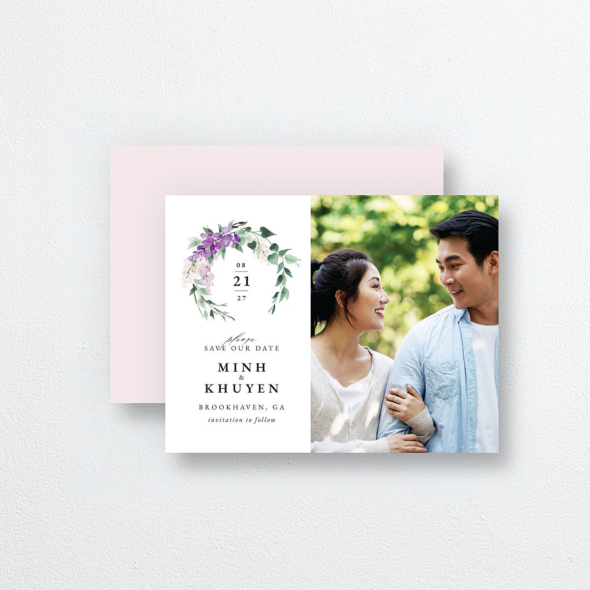 Romantic Wisteria Save the Date Petite Cards Purple Petal Signature smooth Blank No Standard