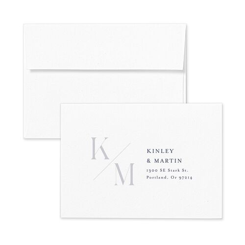 Monogram Slant Response Card Envelopes White Navy Return Address Signature Standard