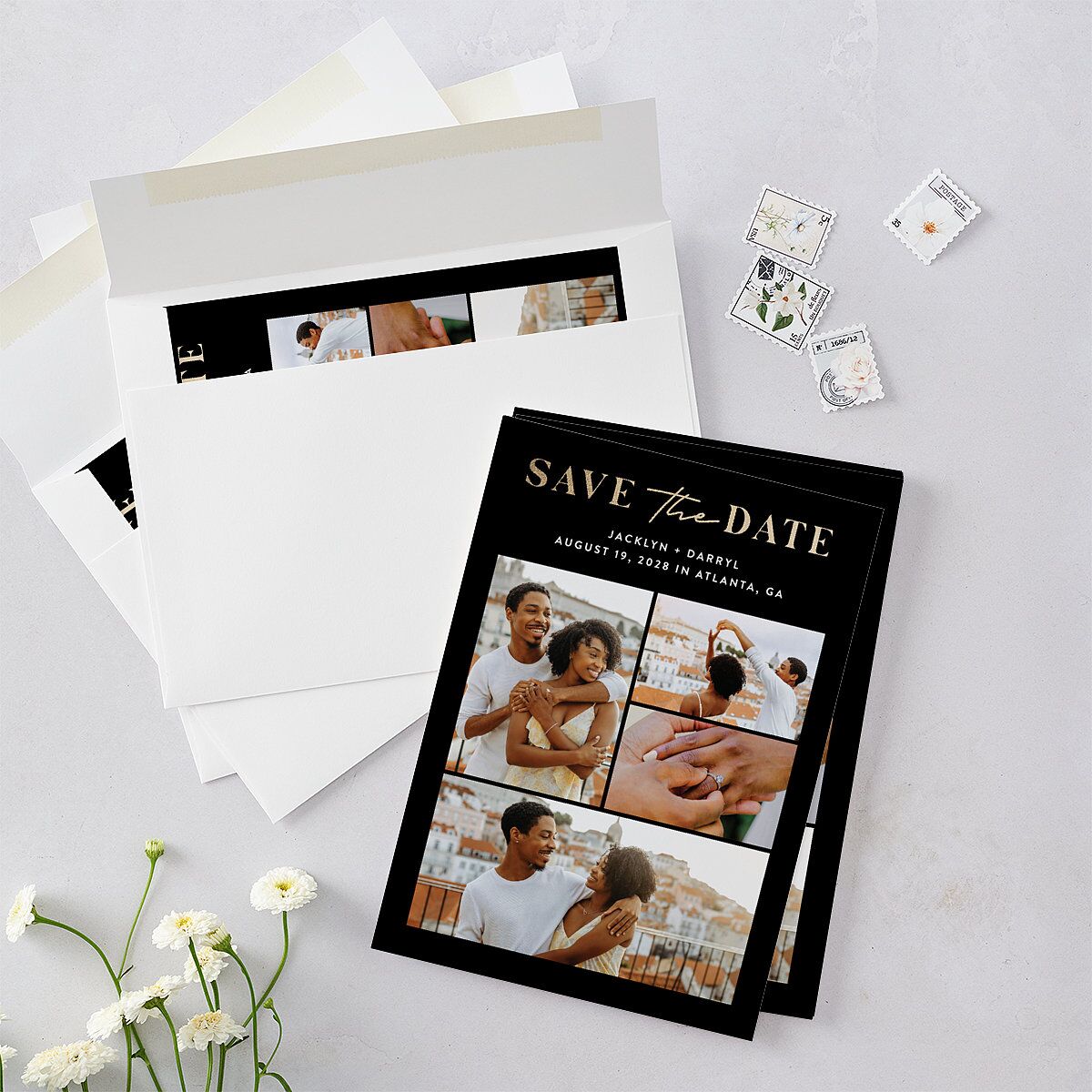 Gilded Photo Grid Save the Date Cards — view 5